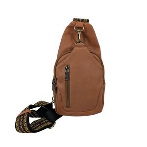 Antik Kraft Tan Faux Leather Sling Bag Crossbody Guitar Strap Boho Festival